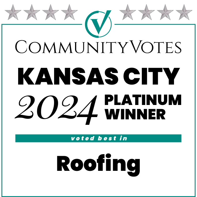 Award badge for 2024 Community Votes Platinum Roofing contractor