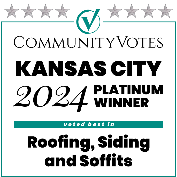 Award badge for 2024 Community Votes Platinum Roofing contractor