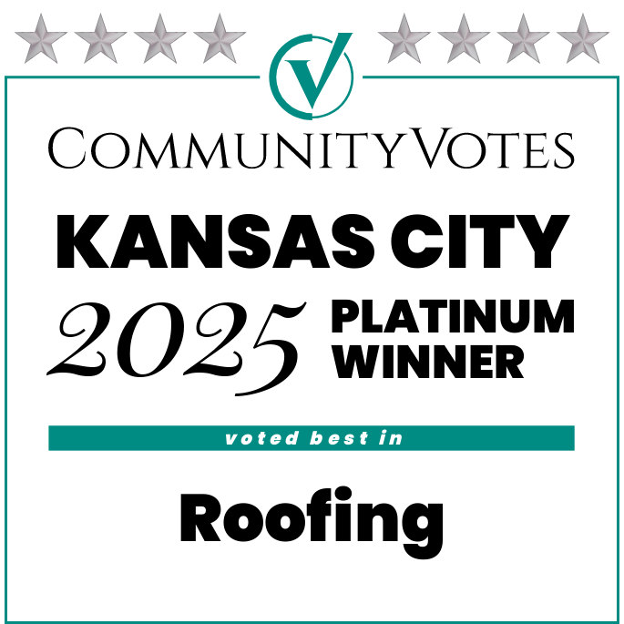 Award badge for 2025 Community Votes Platinum Roofing contractor