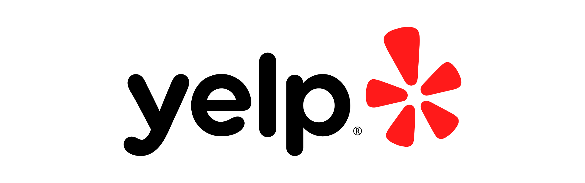 A yelp logo with a red star on a white background