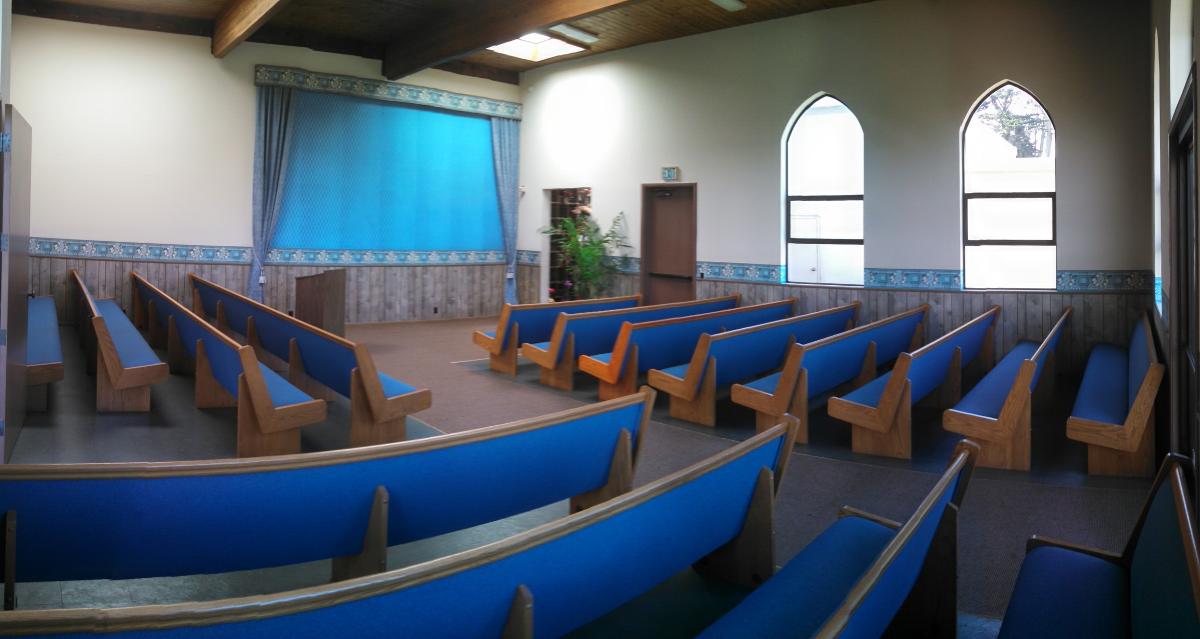 rows of church pews for memorial service