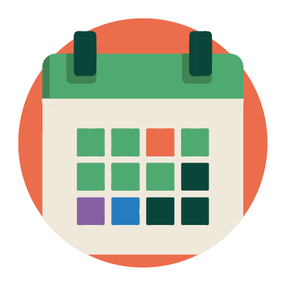 Ícone de calendário com datas coloridas.