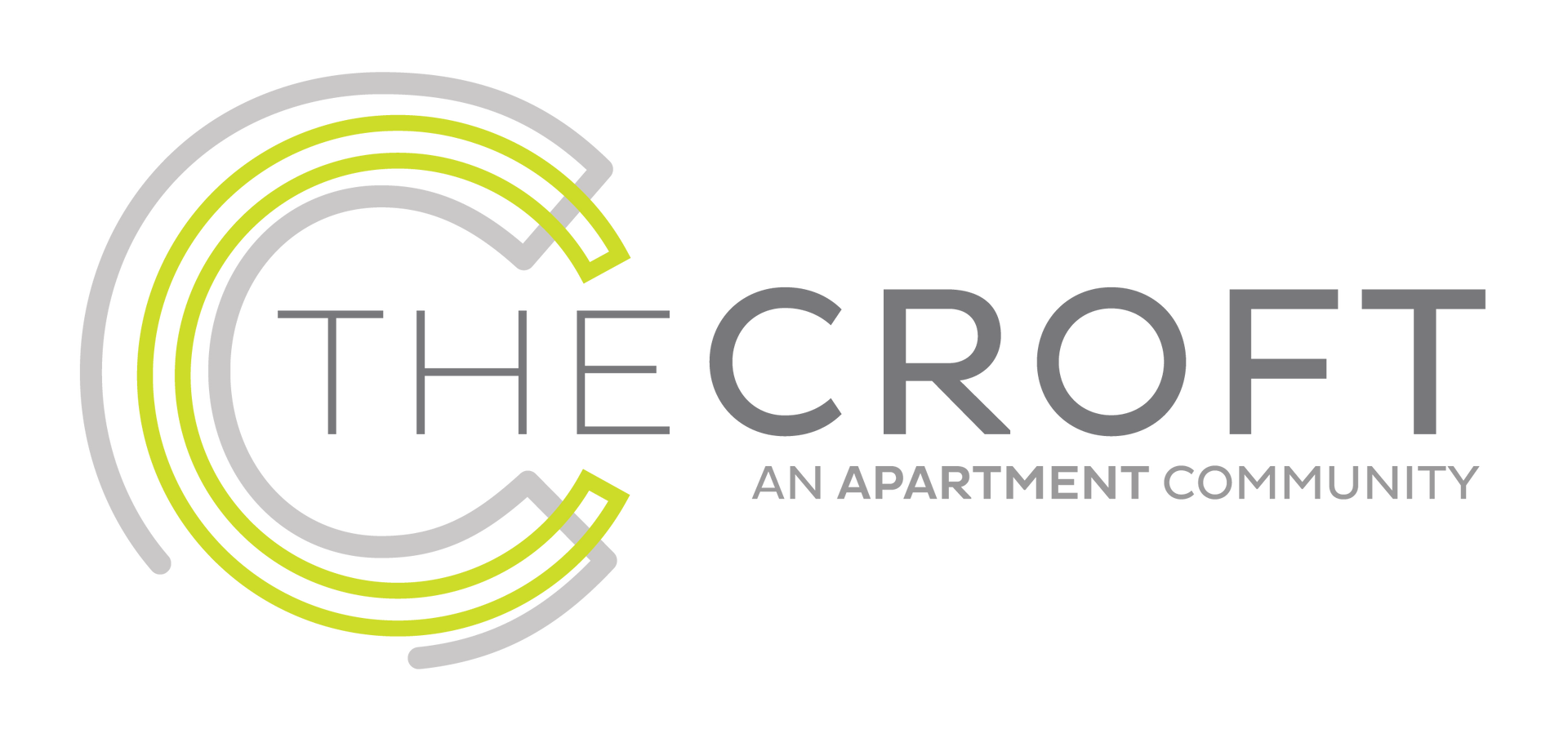 Logo for The Croft apartment community with gray and lime green circular design
