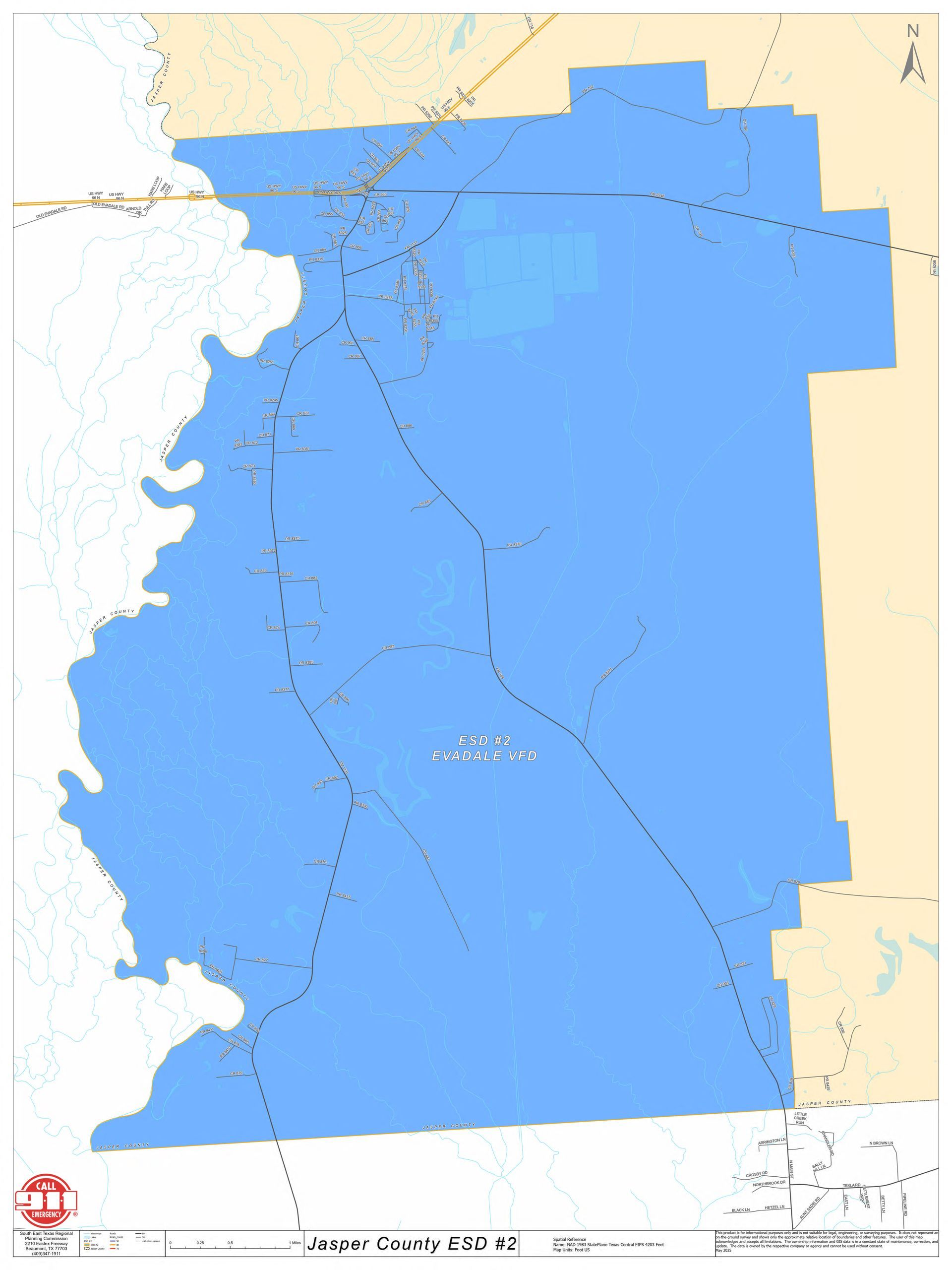 Blue-highlighted map of a coastal region with dashed boundary lines and surrounding beige land areas