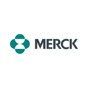 Merck logo: green and white stylized flower emblem, dark gray 
