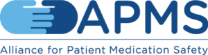Logo for Alliance for Patient Medication Safety. Blue hands graphic with 