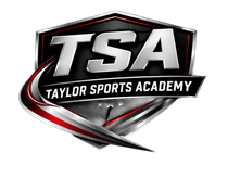 TSA (Taylor Sports Academy) logo: silver, red, and black shield with "TSA" and "Taylor Sports Academy" text.