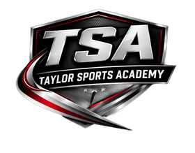TSA (Taylor Sports Academy) logo: silver, red, and black shield with "TSA" and "Taylor Sports Academy" text.