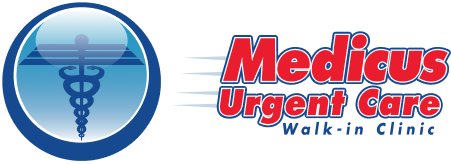 A logo for medicus urgent care walk in clinics
