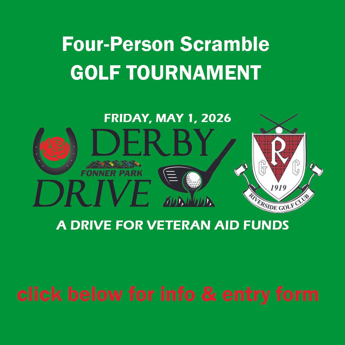 A green sign that says derby drive a drive for veteran relief funds