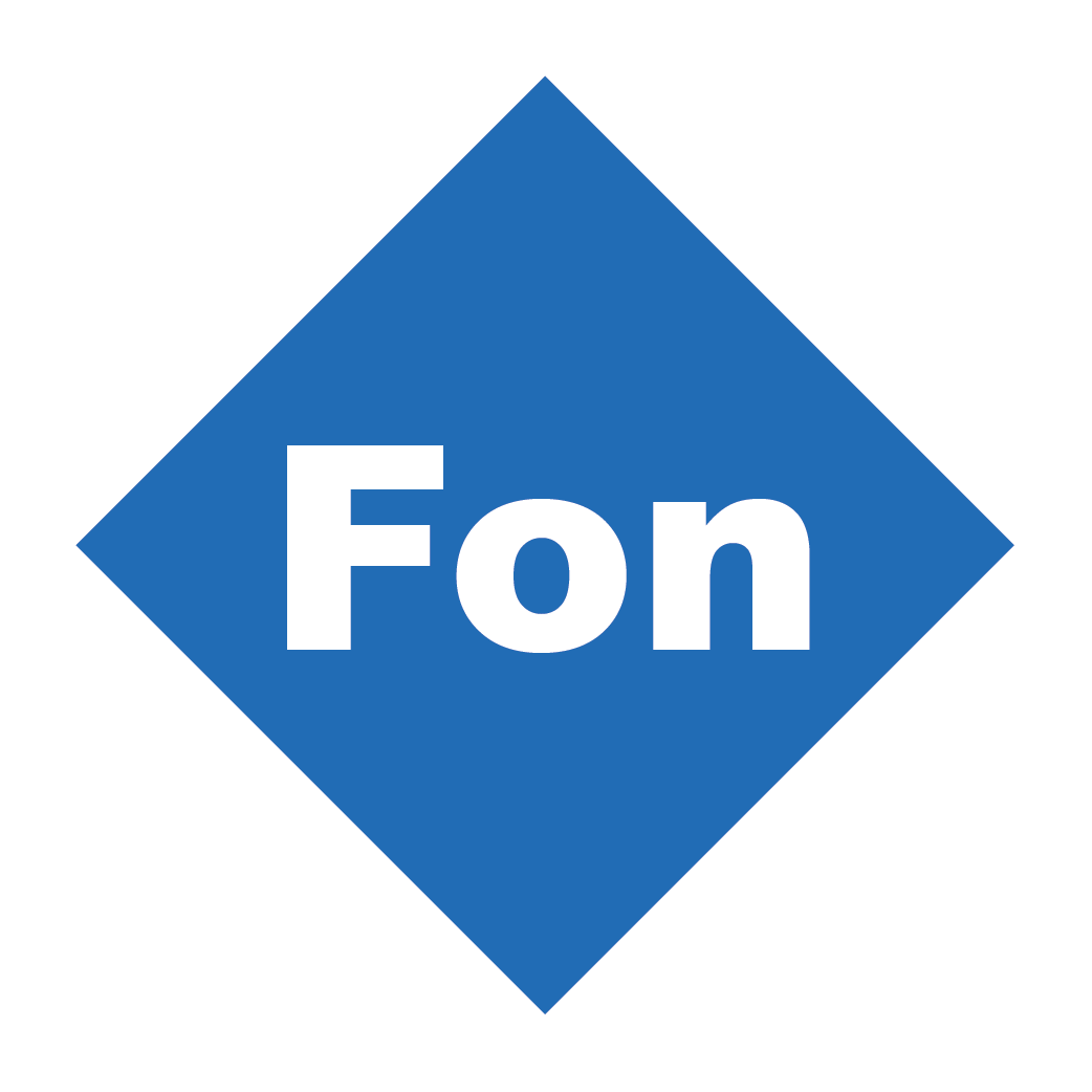 A blue diamond with the word fon on it