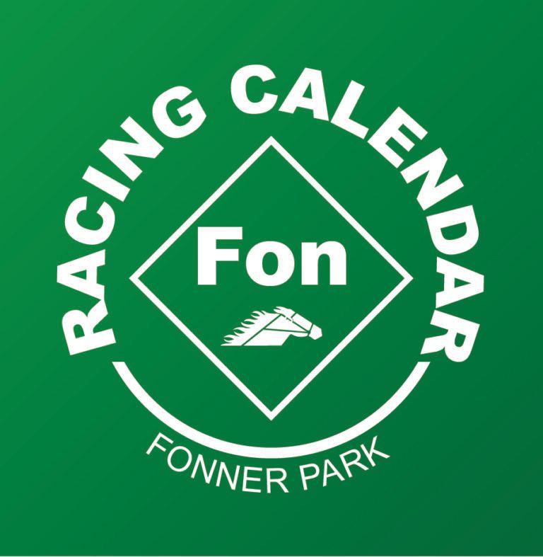 Racing calendar fonner park logo on a green background
