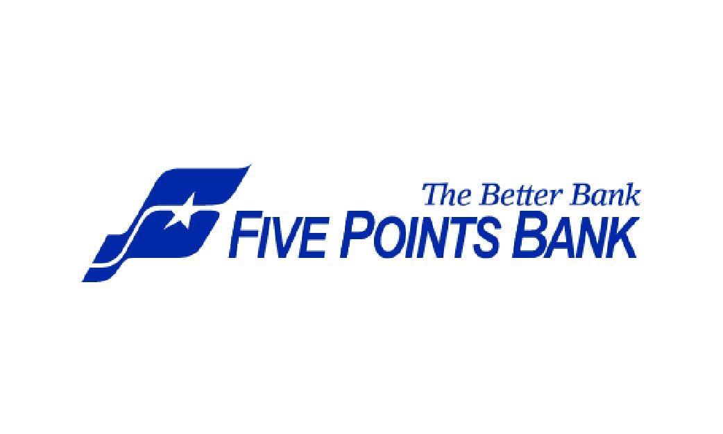 The five points bank logo is blue and white on a white background.