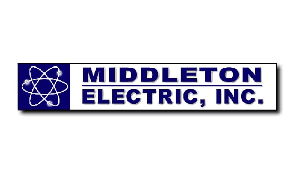 A logo for middleton electric inc. with an atom on it
