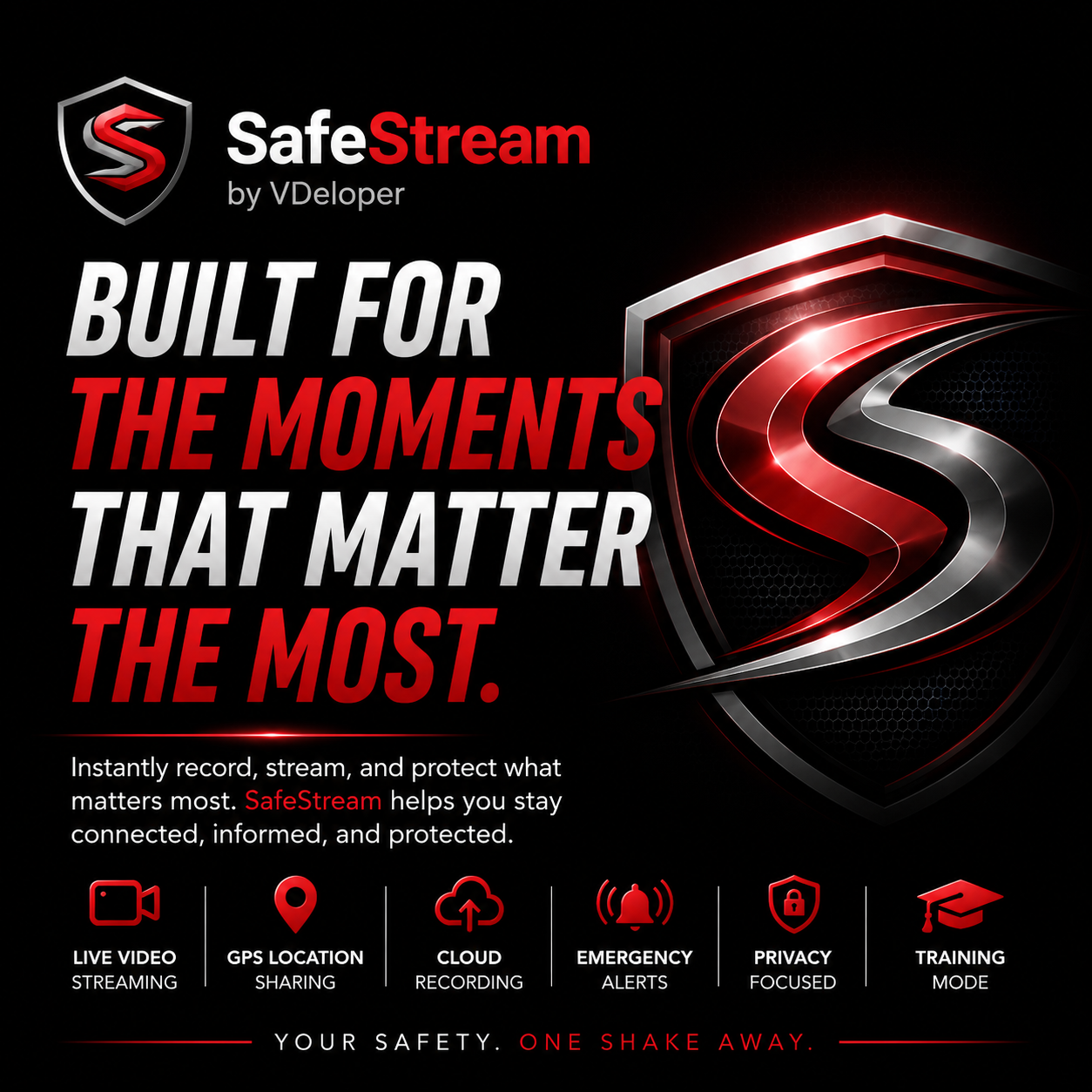 SafeStream personal safety app with the message