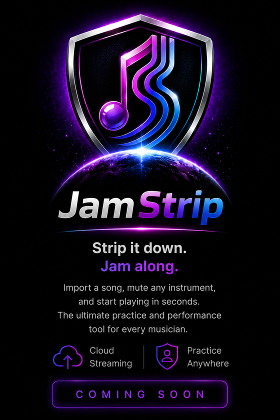 JamStrip music practice app for removing instrument tracks and helping musicians rehearse with professional backing tracks.