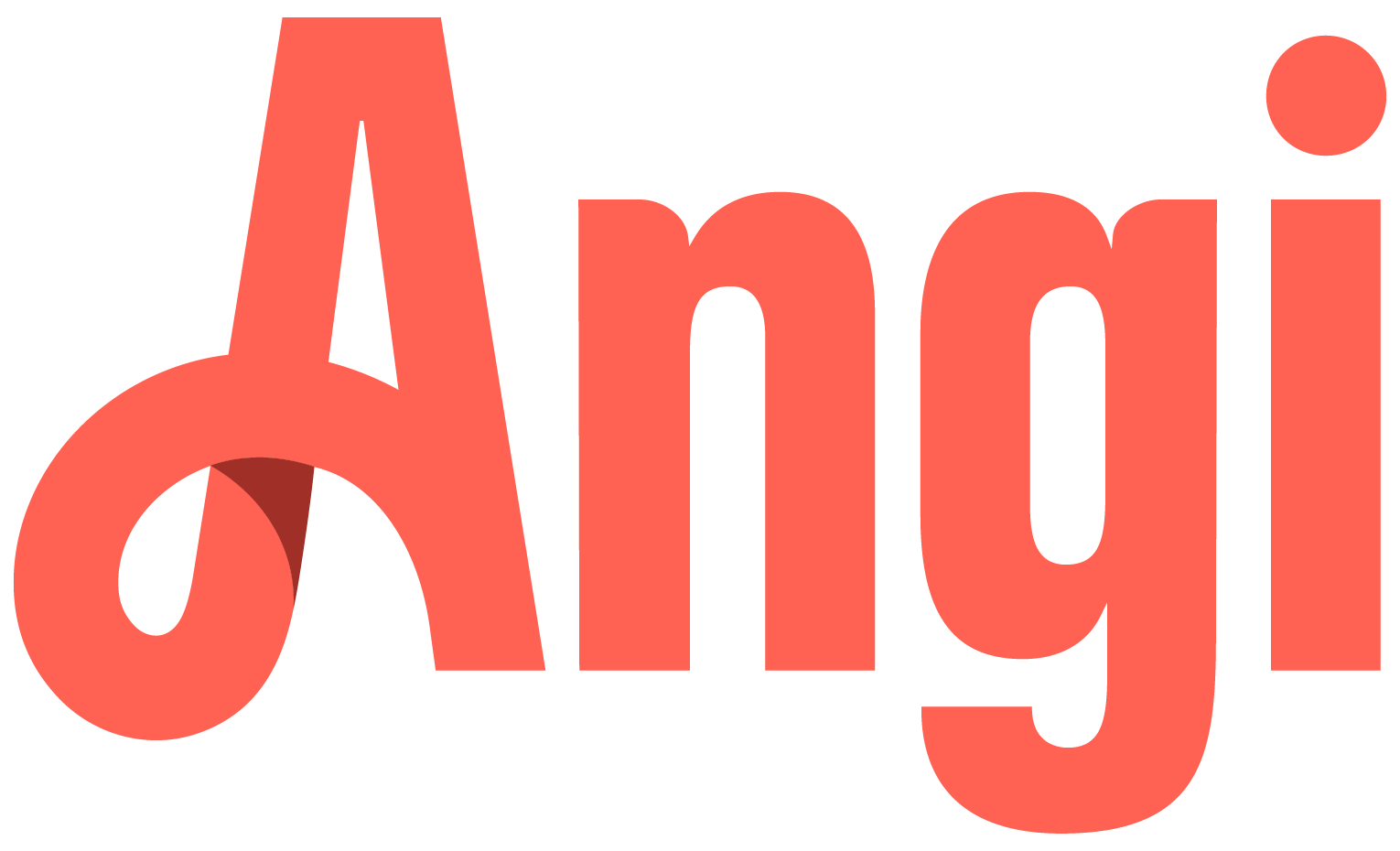 The word angi is written in red letters on a white background.