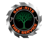 A logo for saw-rite tree service with a tree in the center