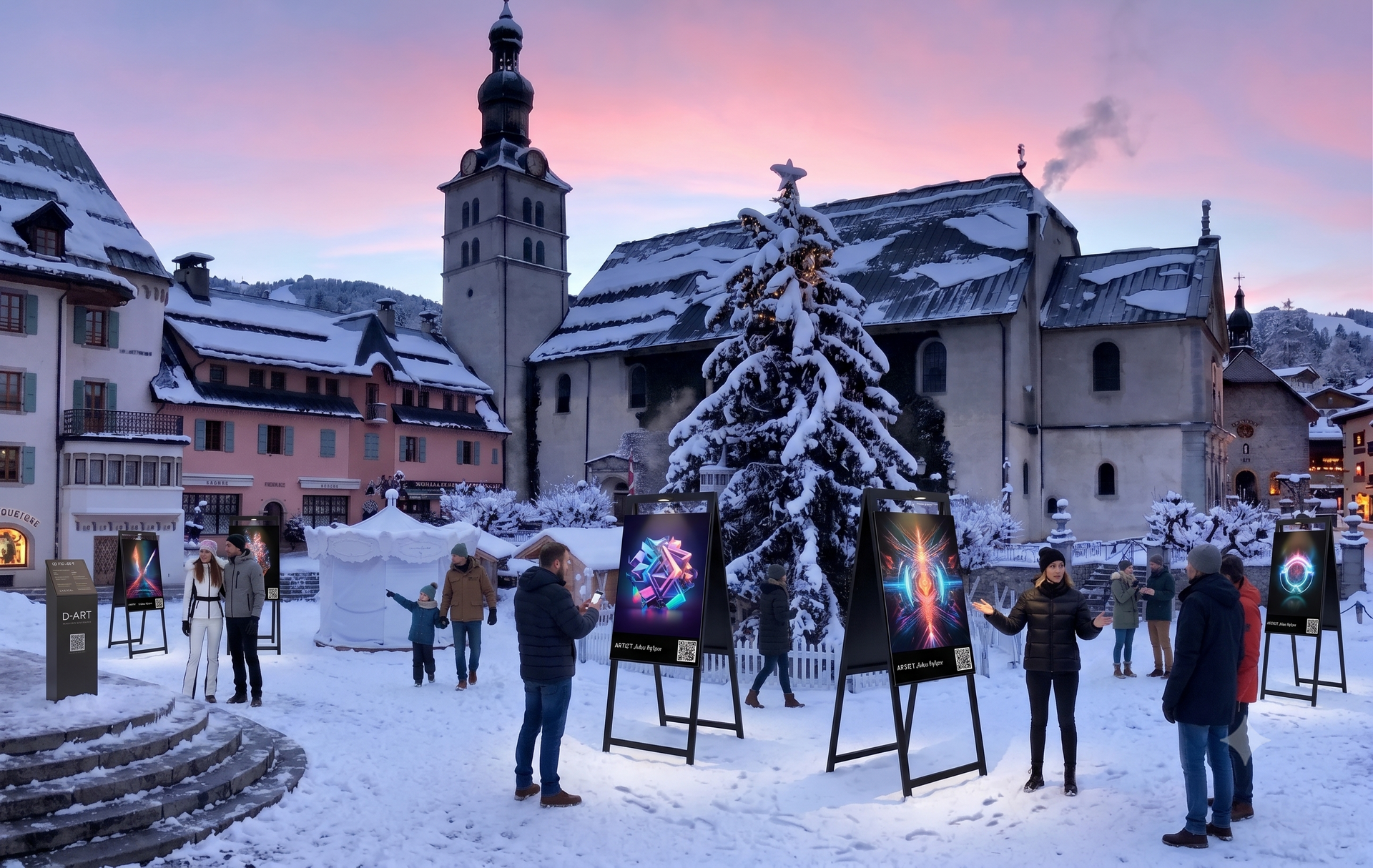 D-ART digital art artists in Megève streets with their augmented easel