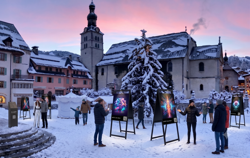 D-ART digital art artists in Megève streets with their augmented easel