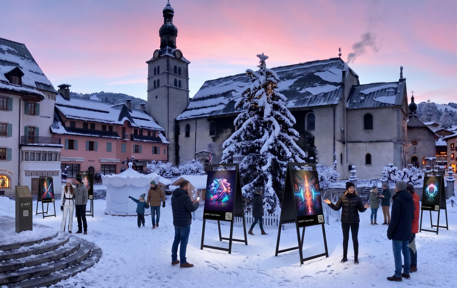 D-ART digital art artists in Megève streets with their augmented easel