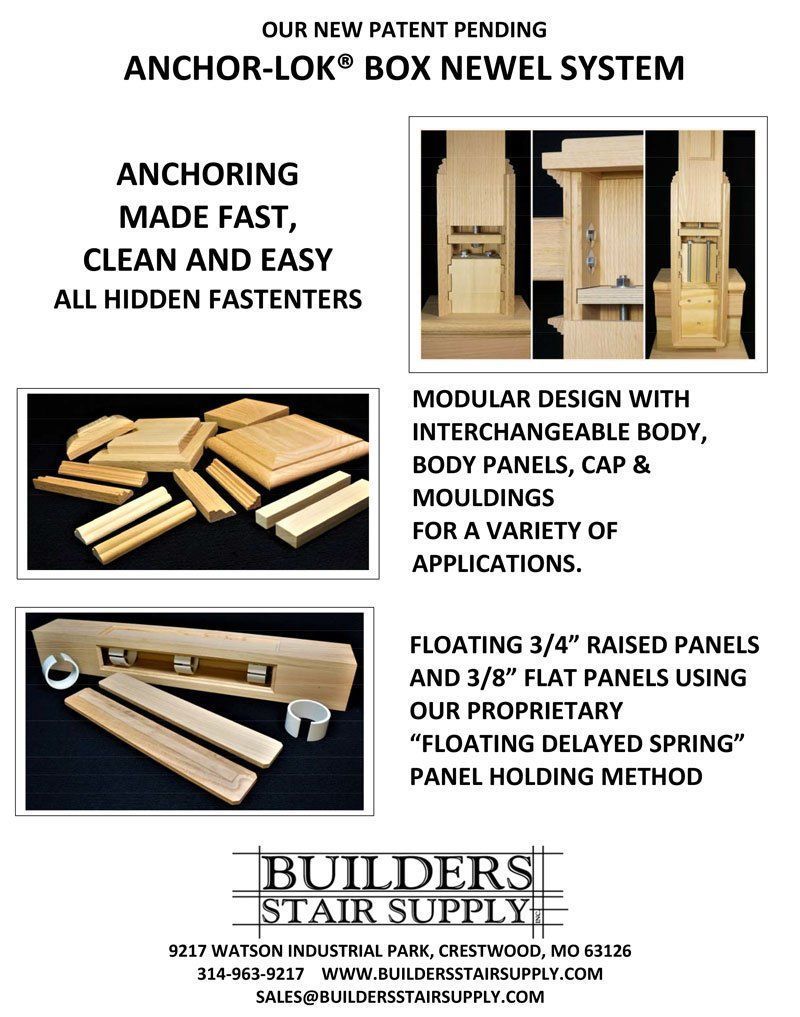 Promotional flyer for Anchor-Lok box novelty system, showing wooden display cases and fastener assembly details.