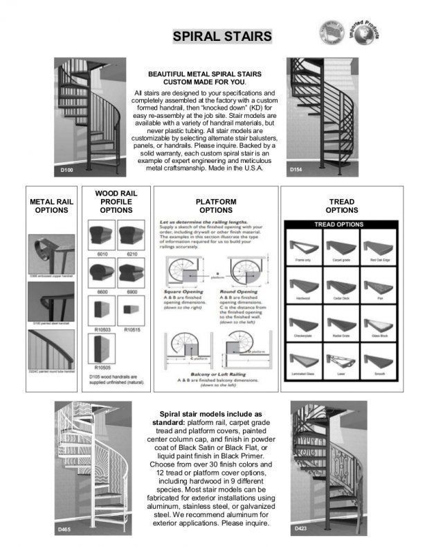 Spiral stairs design guide with multiple staircase diagrams, styles, and layout options.