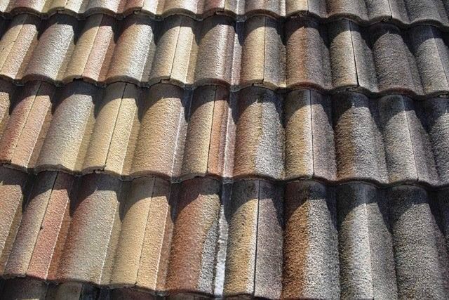 A close up of a row of tiles on a roof.