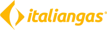 Logo di Italiangas in giallo e nero con icona di fiamma stilizzata e testo in corsivo.