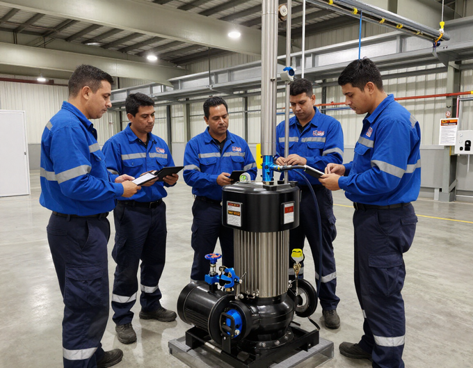 Equipo instalando sistemas contra incendio en una nave industrial