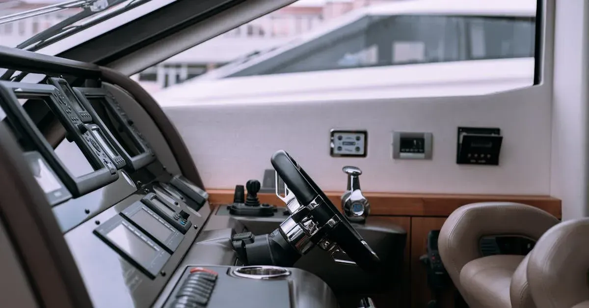 cocpit of a yacht with electronic steering