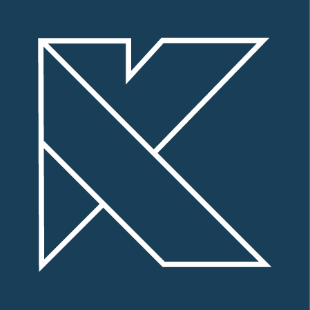 A white letter k on a blue background