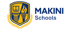 A blue and white logo for makini schools