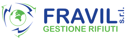 Logo per Fravil, azienda di gestione dei rifiuti. Simbolo del riciclaggio che circonda la Terra con testo verde e blu.