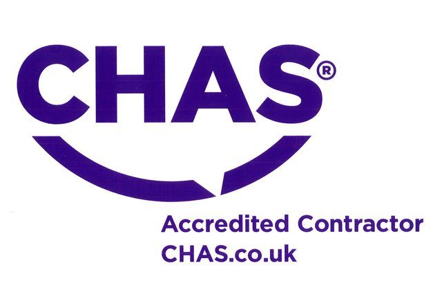 CHAS Accredited Contractor logo in purple with CHAS.co.uk text
