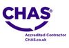 CHAS Accredited Contractor logo in purple with CHAS.co.uk text