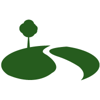 Green abstract logo of a tree on a curving landscape path