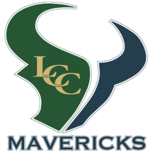 LCC Mavericks logo: green and blue bull silhouette with