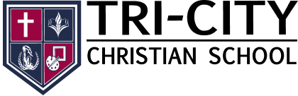 Logo of Tri-City Christian School with a crest and text.