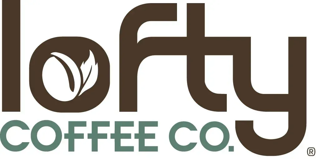 Lofty Coffee Co. logo: brown text and coffee bean/leaf icon in a circle. Teal "COFFEE CO." below.