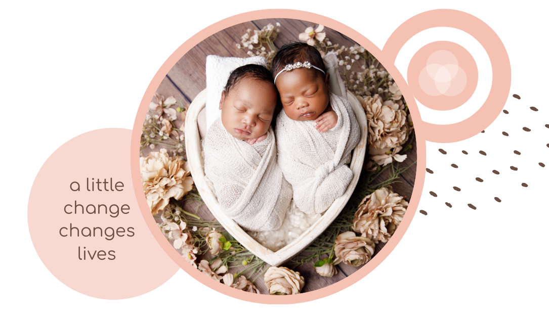 Two newborn babies are wrapped in blankets and laying in a heart shaped basket.