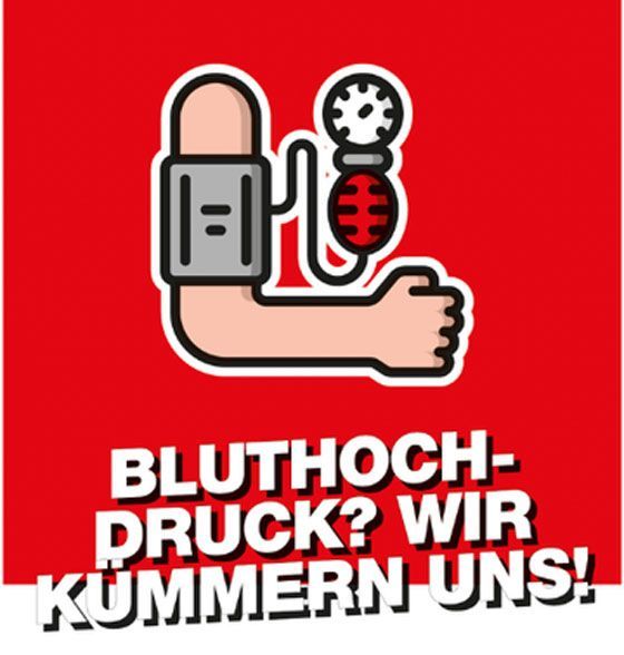 A red sign that says bluthoch-druck wir kummern uns