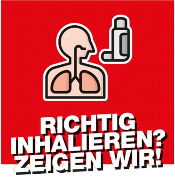 A red sign that says richtig inhalieren zeigen wir