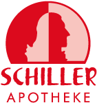 Das Logo der Schiller-Apotheke zeigt die Silhouette eines Mannes in einem roten Kreis.