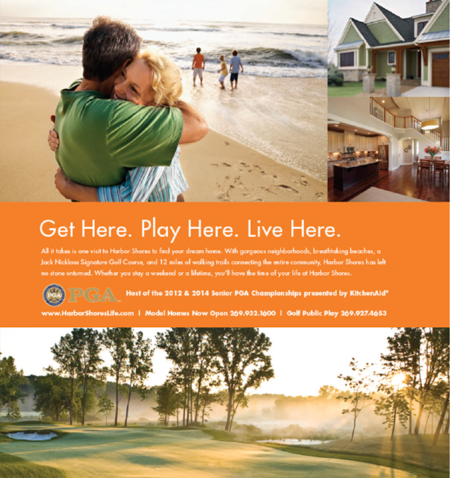 A couple hugging on a beach with the words get here play here live here.