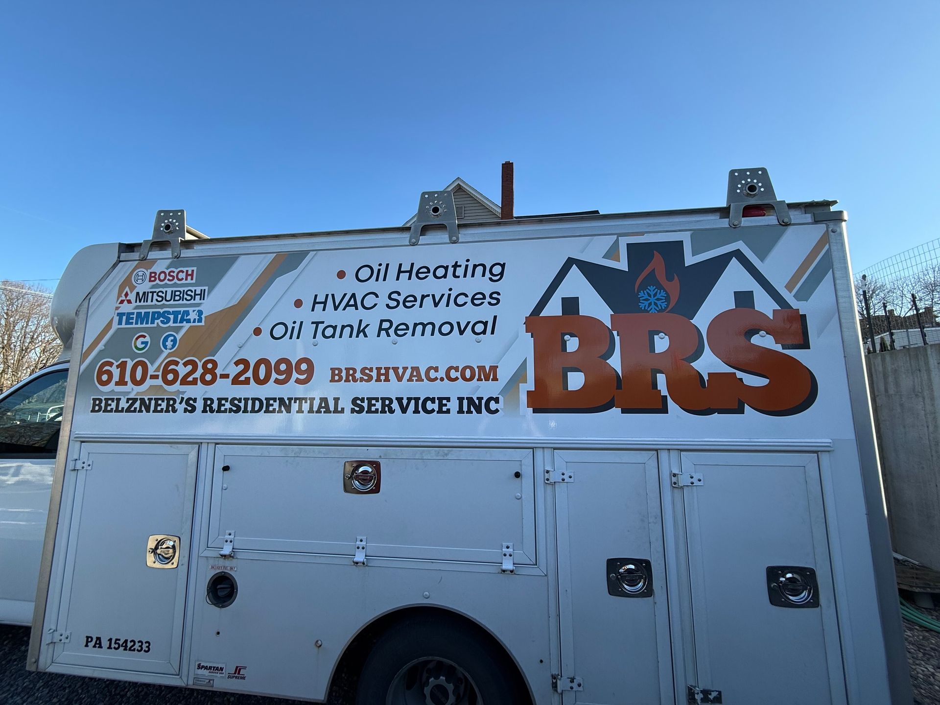 A white truck with the word brs on it