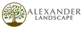 Alexander Landscape logo with a green tree in a gold circle and gray text on a white background