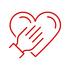 Red outline of a heart with a hand touching it