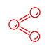 Red share icon with three connected circles outlined in red on a white background