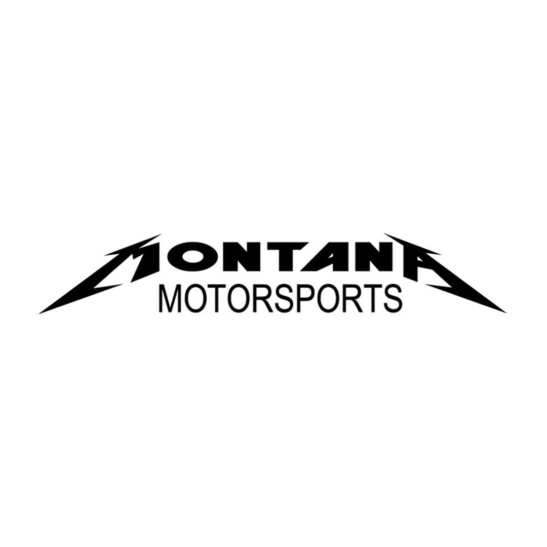 A black and white logo for montana motorsports on a white background.